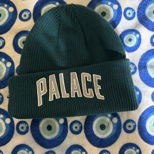 PALACE Green Ribbed Cuffed Beanie with Embroidered Logo